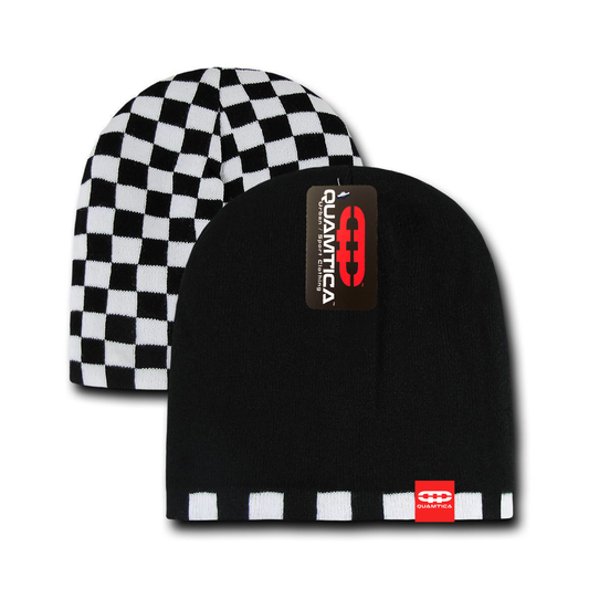 CHECKER REVERSIBLE KNIT BEANIE Mo.QH07