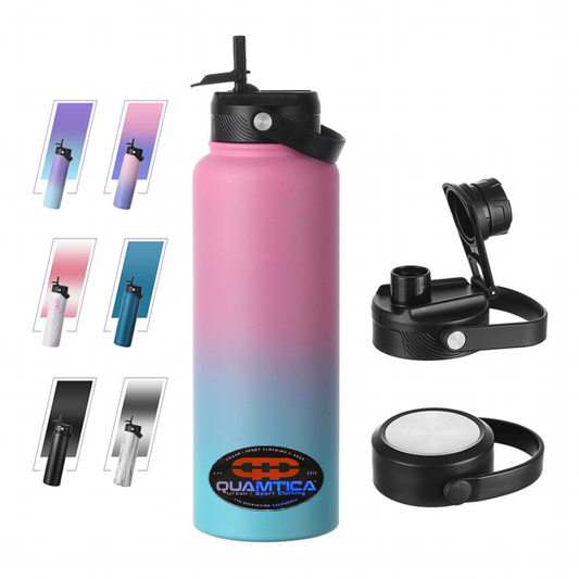 40 OZ STAINLESS STEEL WATER BOTTLE WITH 3 LIDS